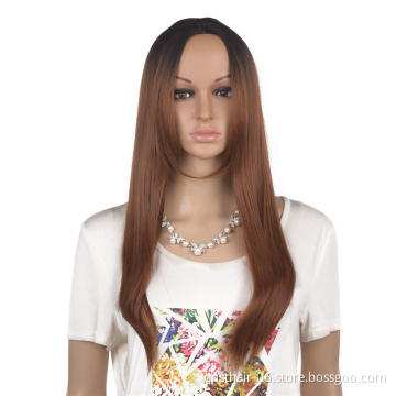 New product Heat Resistant Hair Black Color  Wig For Black Women Middle Part Hand Tied Long Silky Straight Long Wig Ombre Color